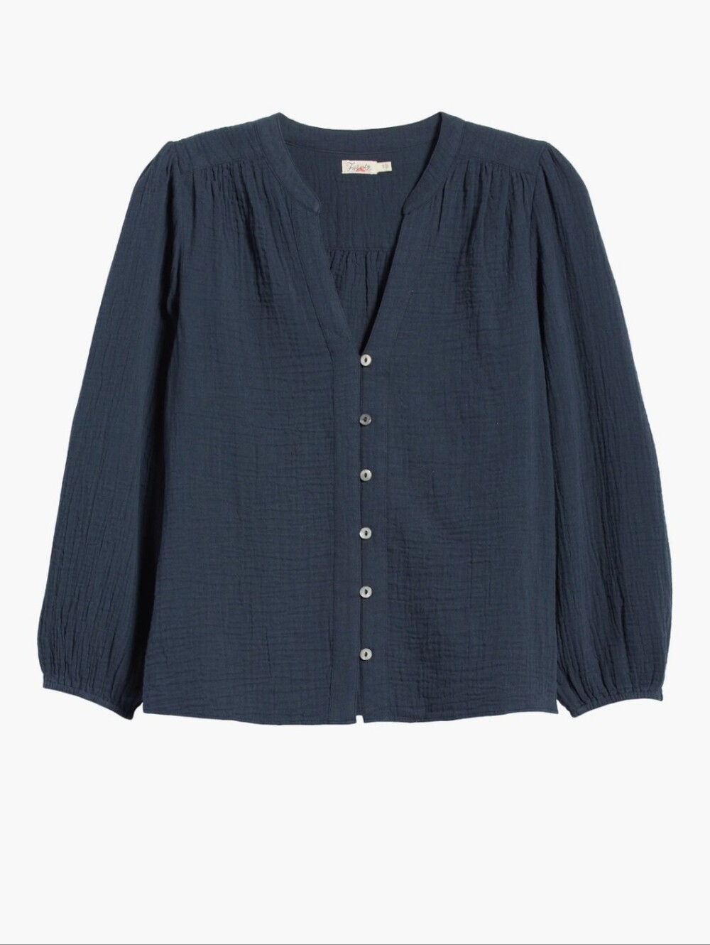 Faherty Finley Organic Cotton Long Sleeve Double Weave Gauze Navy Blue Top L